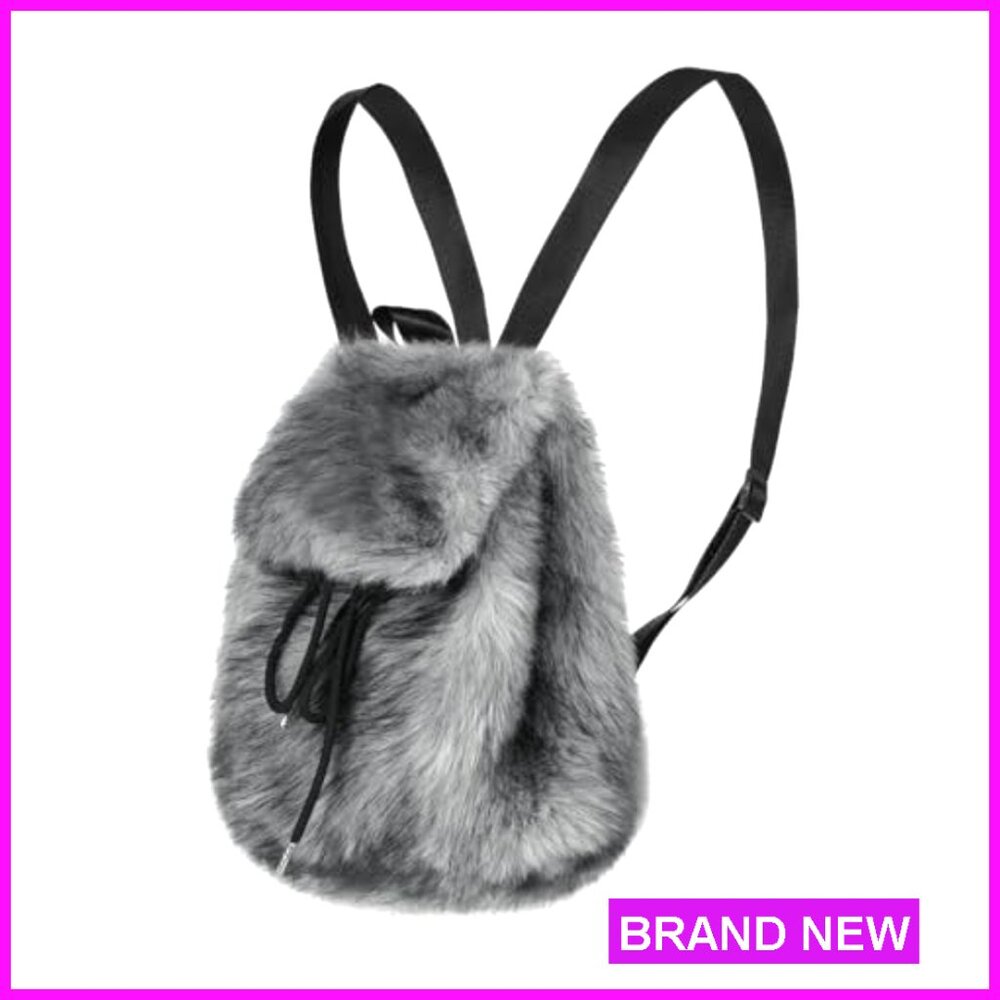 Faux Fur Mini Backpack Drawstring Rucksack Adjust… - image 4